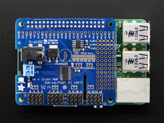 Raspberry Pi HAT - PWM / Servo 16-Channel - Mini Kit - Adafruit 2327